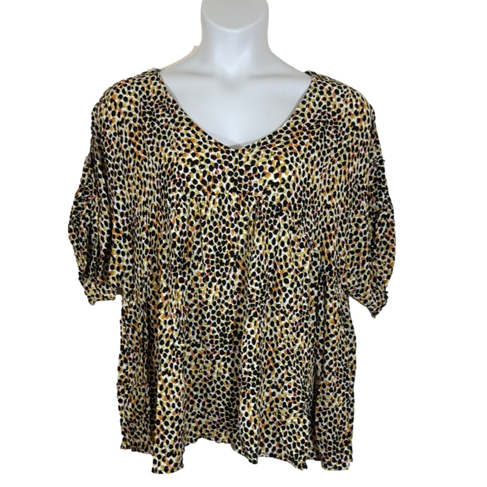 Chic Soul Tan and Black Babydoll V-Neckline Blouse SKU0070